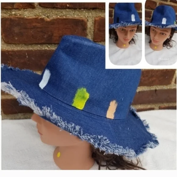 Denim‎ Casual Boho Vibe cowboy frayed hat NWT - Picture 5 of 9